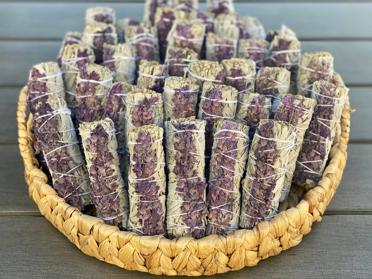 White Sage w/ Lavender Flowers Smudge Sticks in Bulk